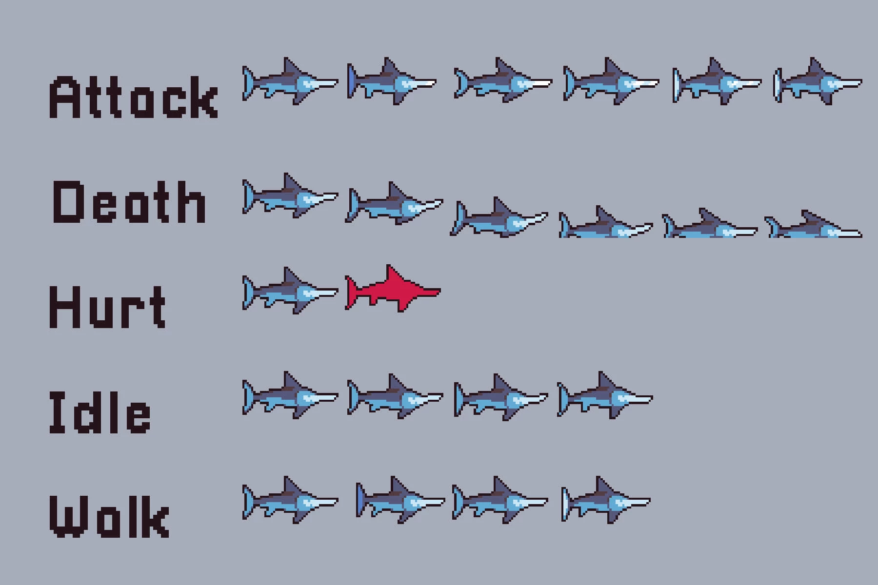 Octopus, Jellyfish, Shark and Turtle Sprite Pixel Art