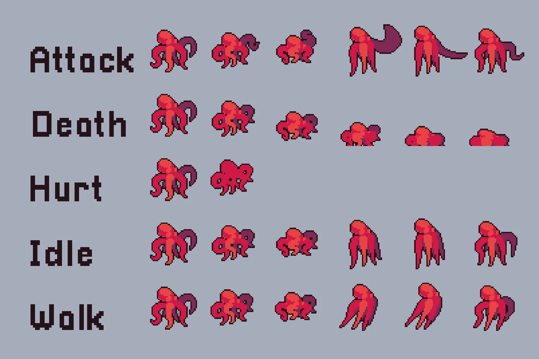 Octopus, Jellyfish, Shark and Turtle Sprite Pixel Art