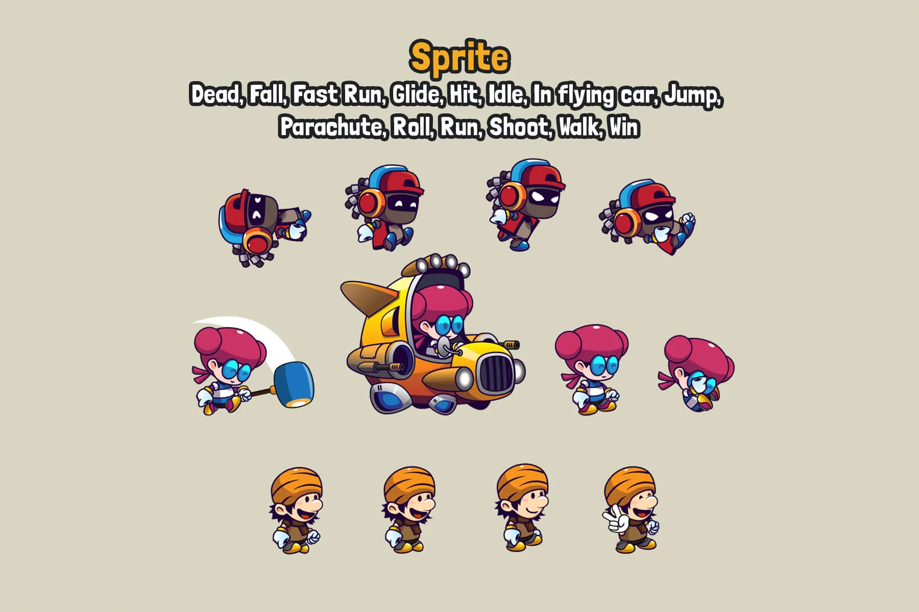 3 Cartoon Chibi Main Heroes Asset Pack