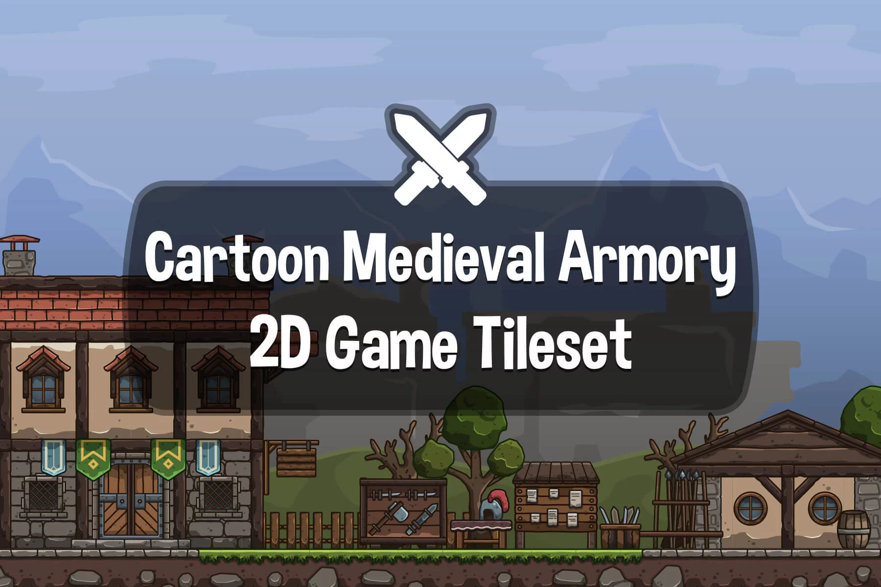 Medieval Armory Street Cartoon 2D Tileset