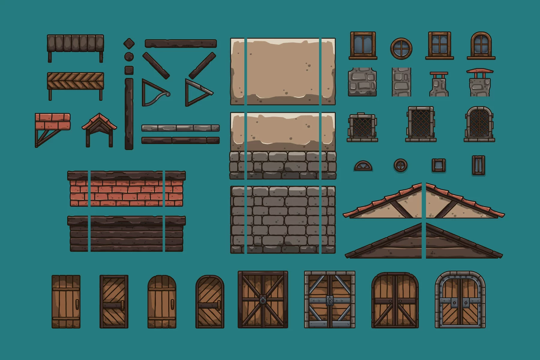 Medieval Armory Street Cartoon 2D Tileset