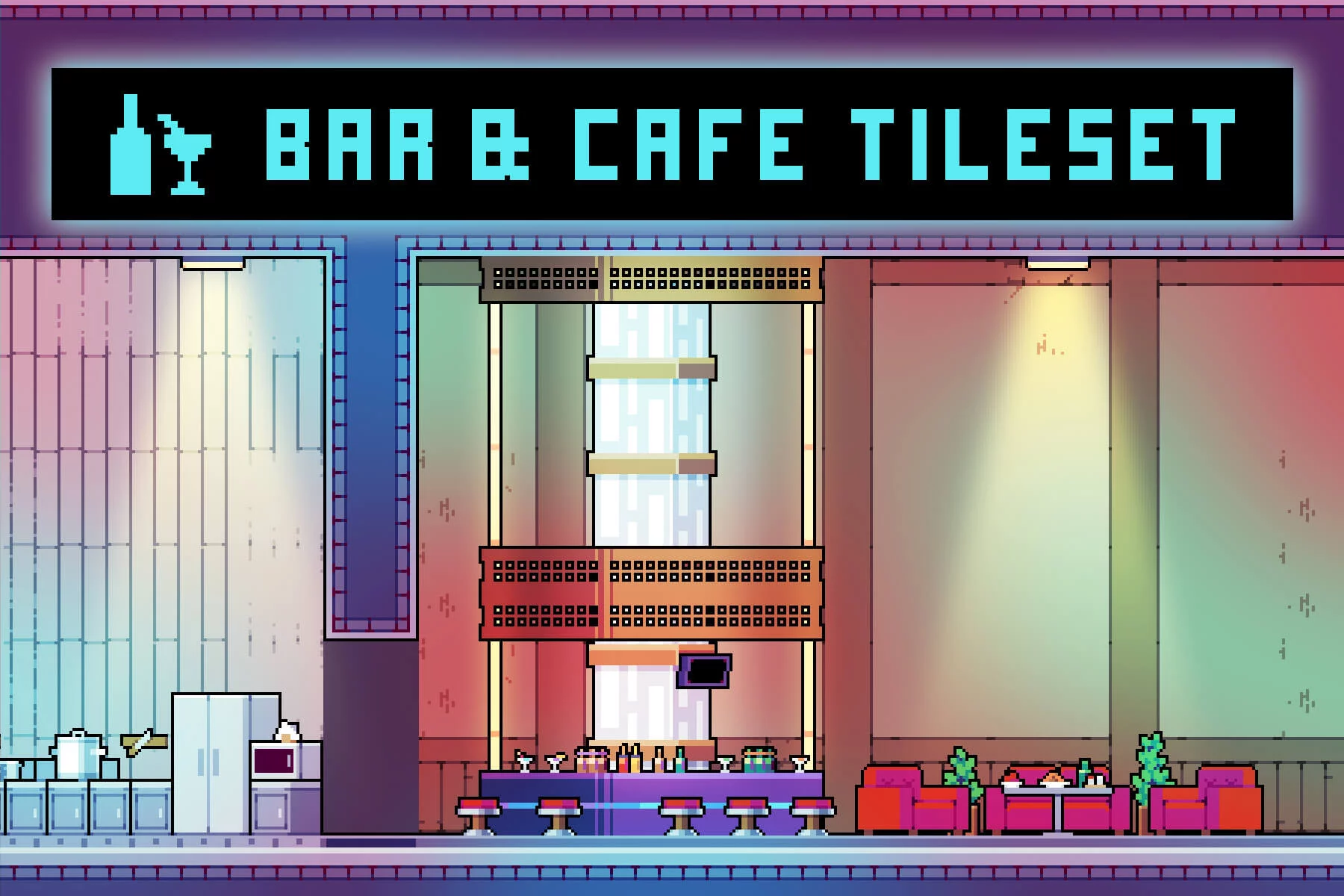 Pixel Art Bar & Cafe Interior Tileset for Cyberpunk