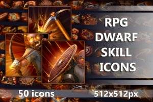 RPG矮人技能图标集：50枚独特徽章，打造奇幻2D游戏世界