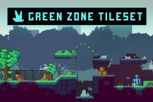 绿色区域像素风游戏素材：2D RPG平台跳跃关卡构建包