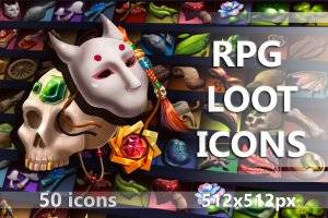 高品质RPG战利品图标集：50个精美素材助力游戏世界构建