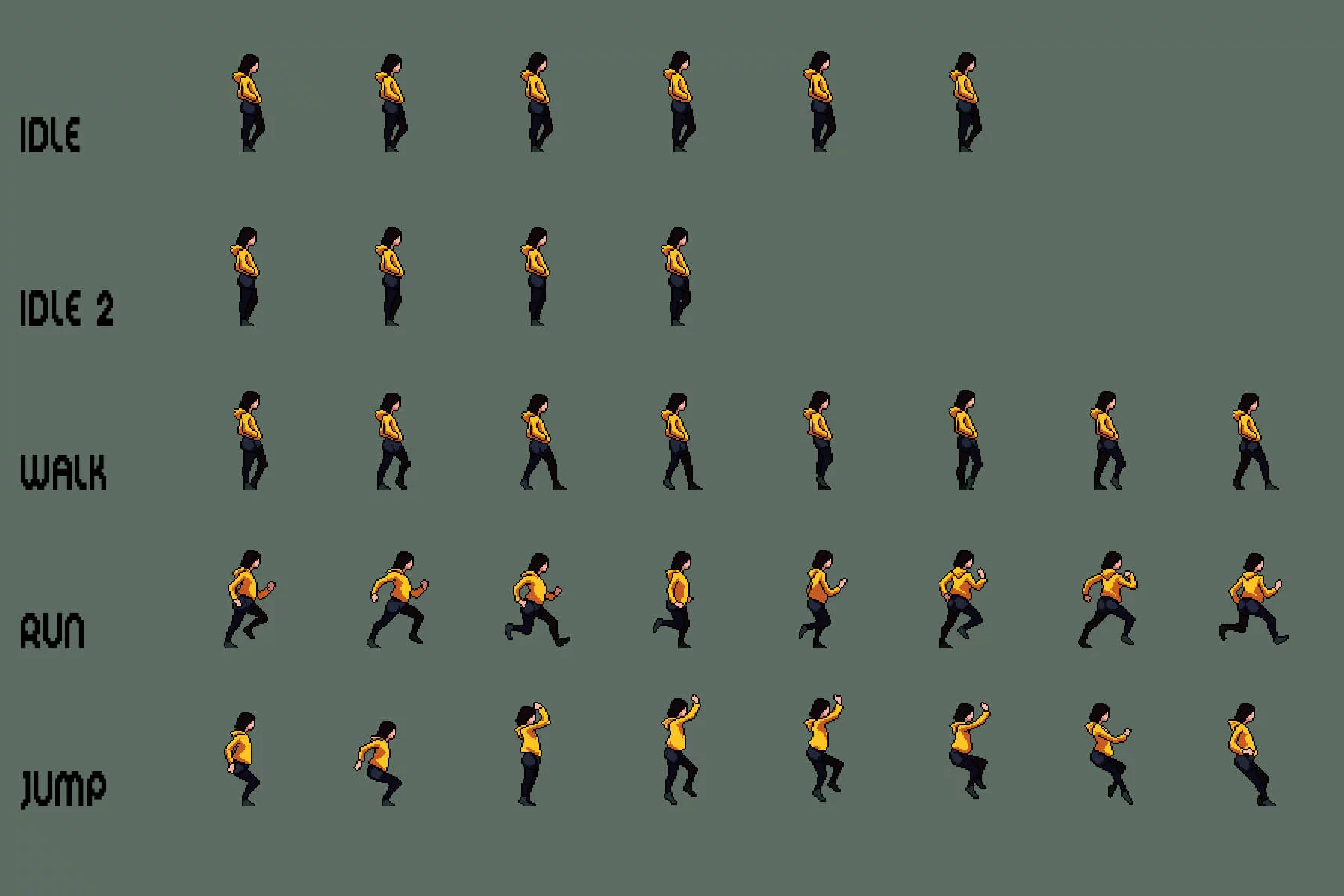 City Girl Character Sprite Sheets Pixel Art