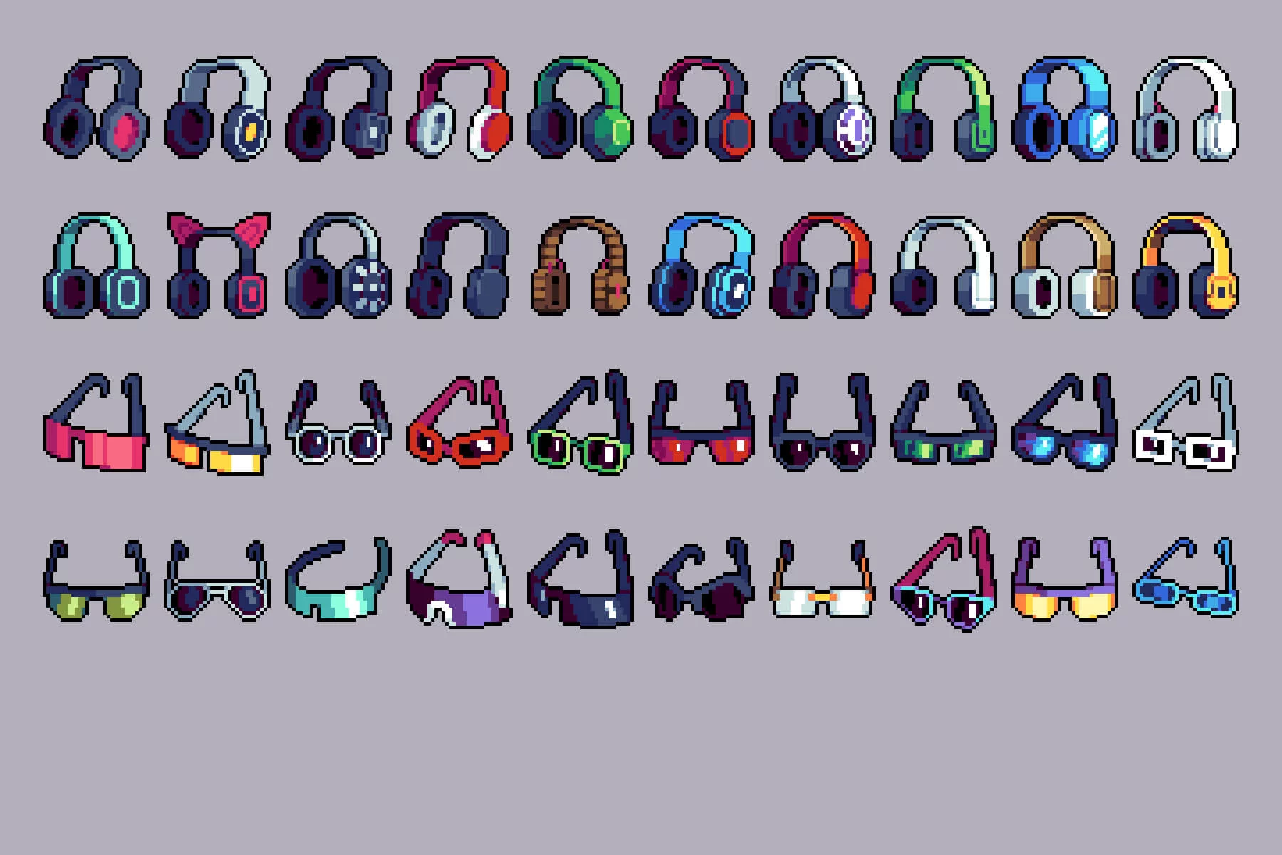 Headphones and Glasses Pixel Icon Set
