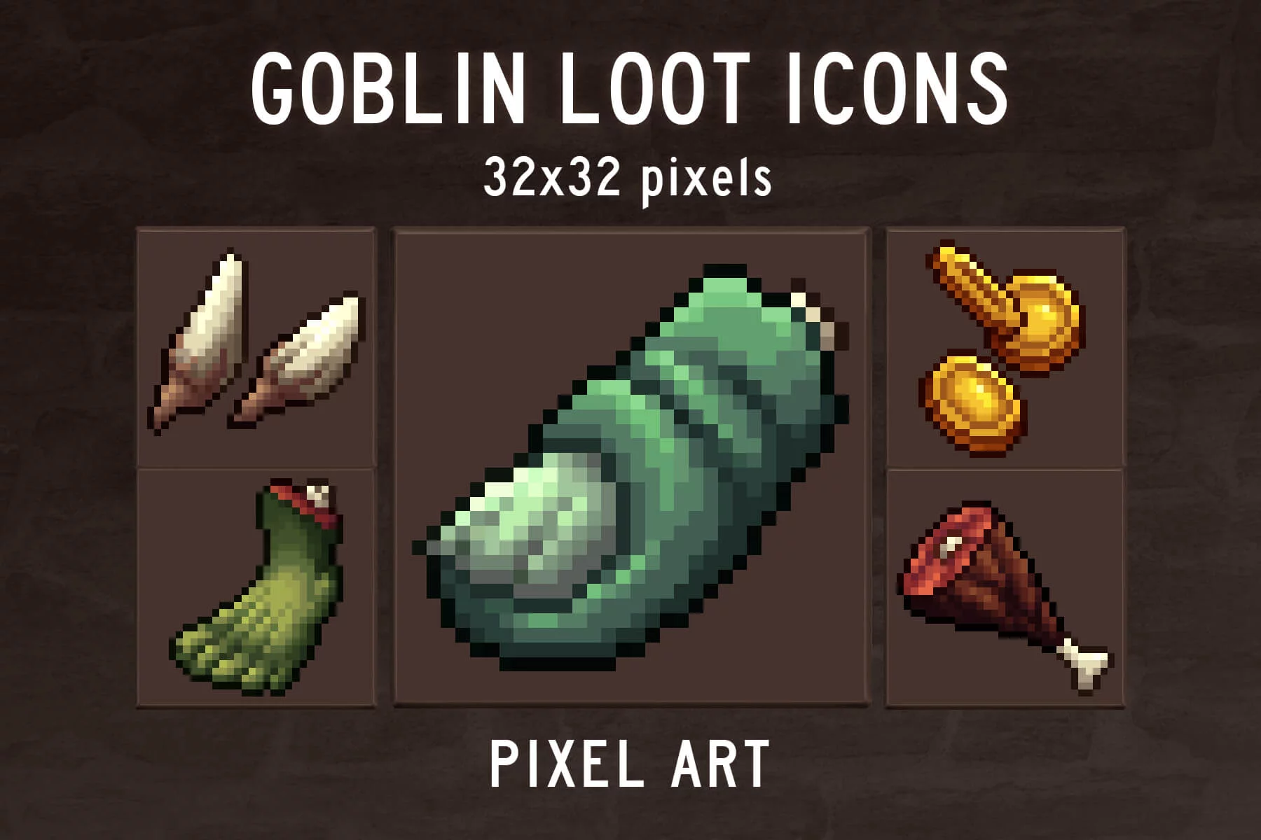 Goblin Loot Icons 32×32 Pixel Art