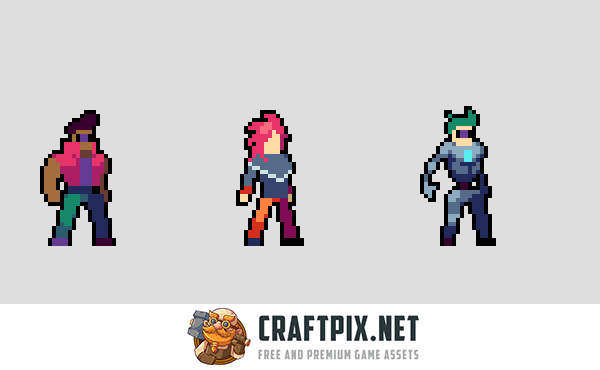 3 Cyberpunk Characters Pixel Art