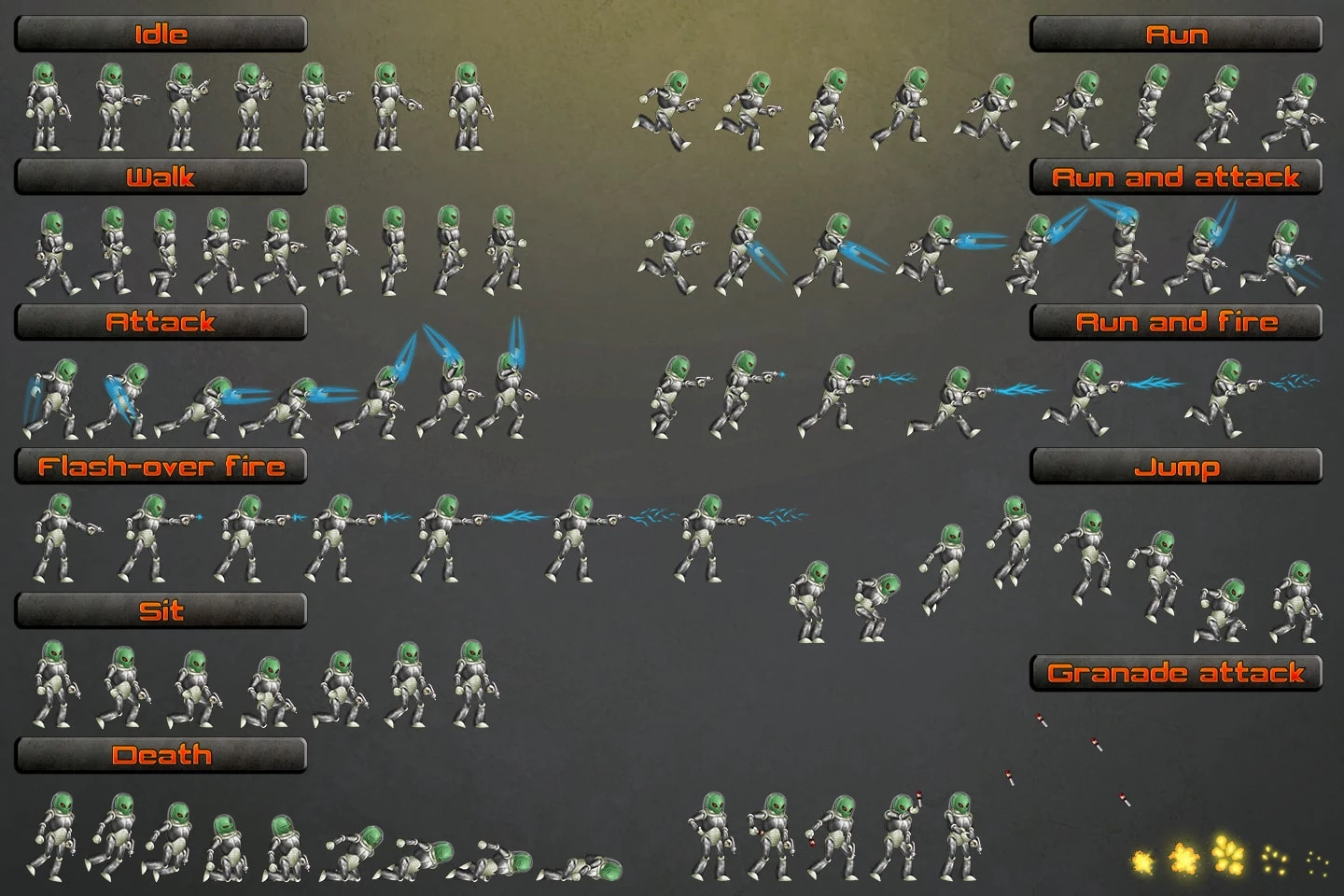 Alien Cyborg 2D Character Sprites