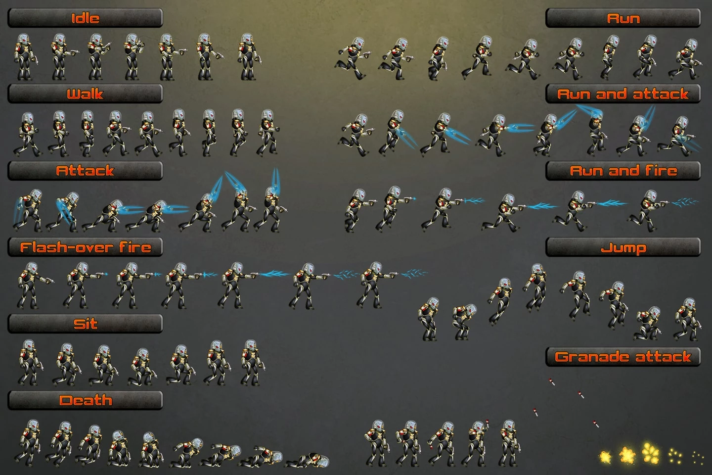 Alien Cyborg 2D Character Sprites