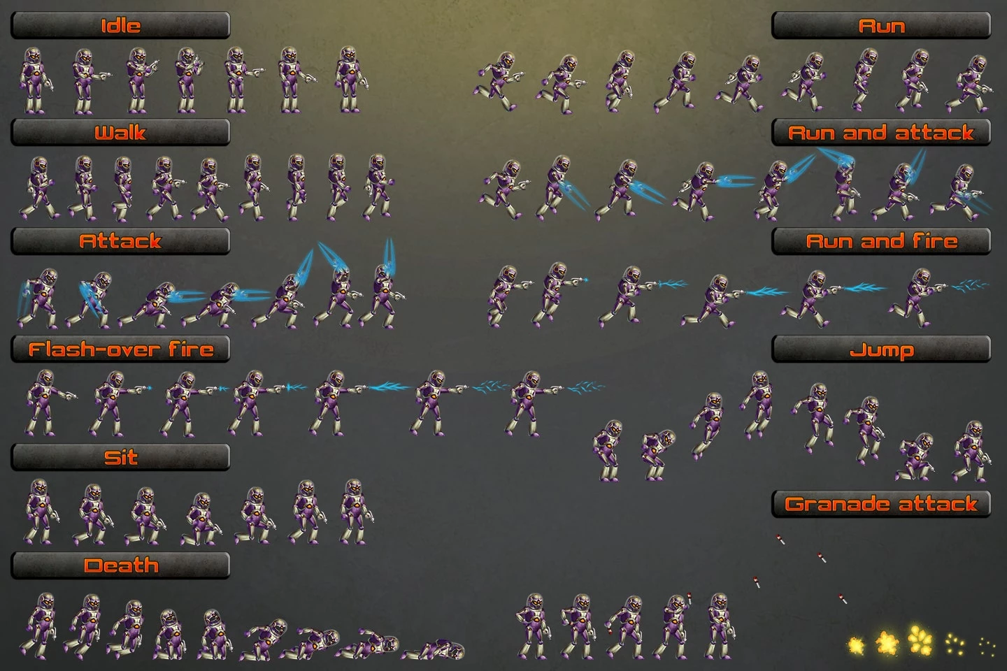 Alien Cyborg 2D Character Sprites
