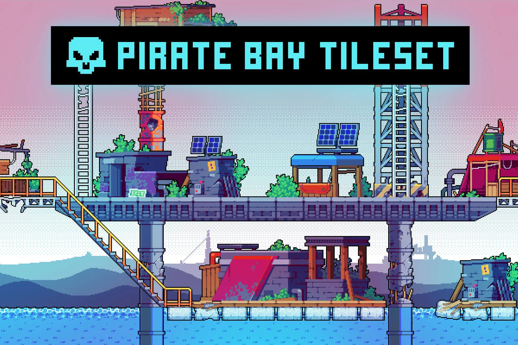 Pirate Bay Tileset Pixel Art for Cyberpunk