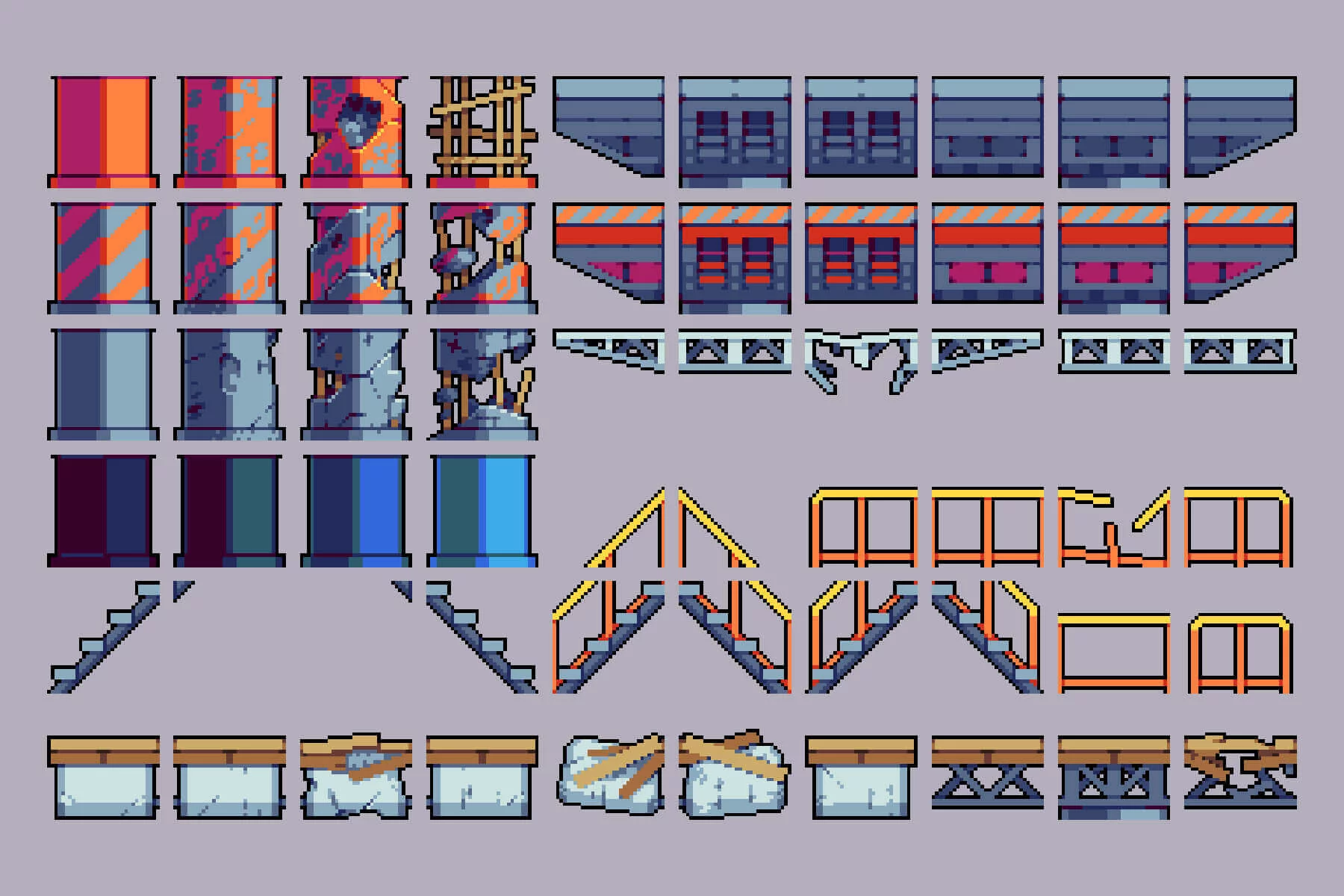 Pirate Bay Tileset Pixel Art for Cyberpunk