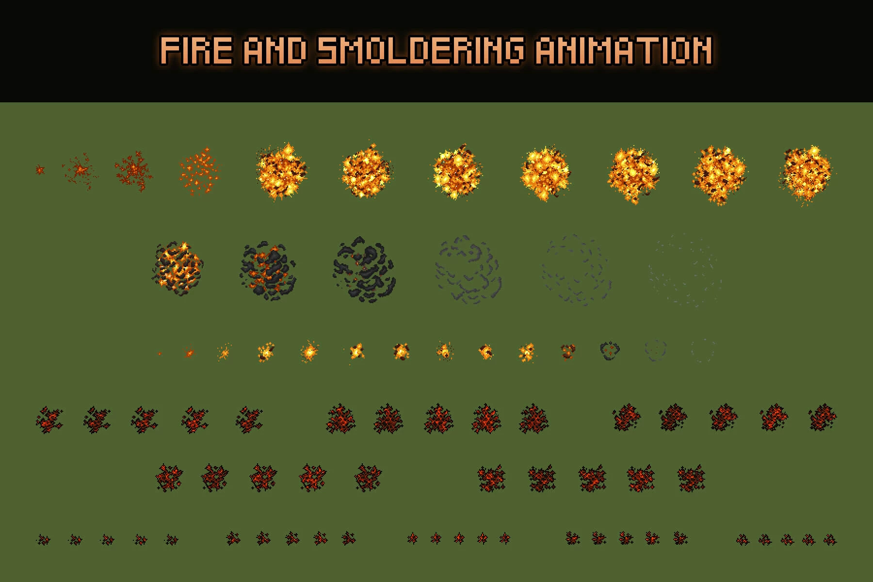 Top Down Fire and Explosion Sprites Pixel Art