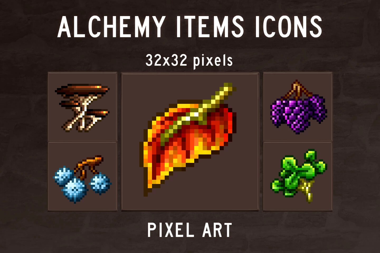Alchemy Herbs Icons Pixel Art