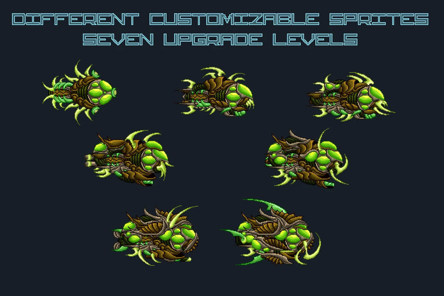 Pixel Art Boss Spaceship 2D Game Sprites
