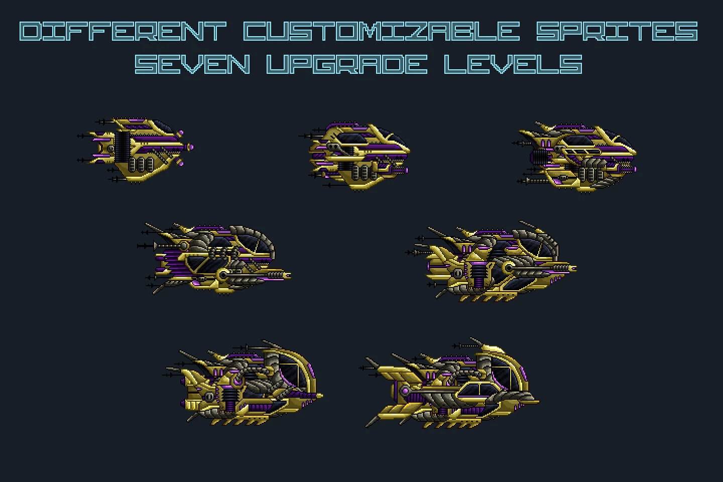 Pixel Art Boss Spaceship 2D Game Sprites