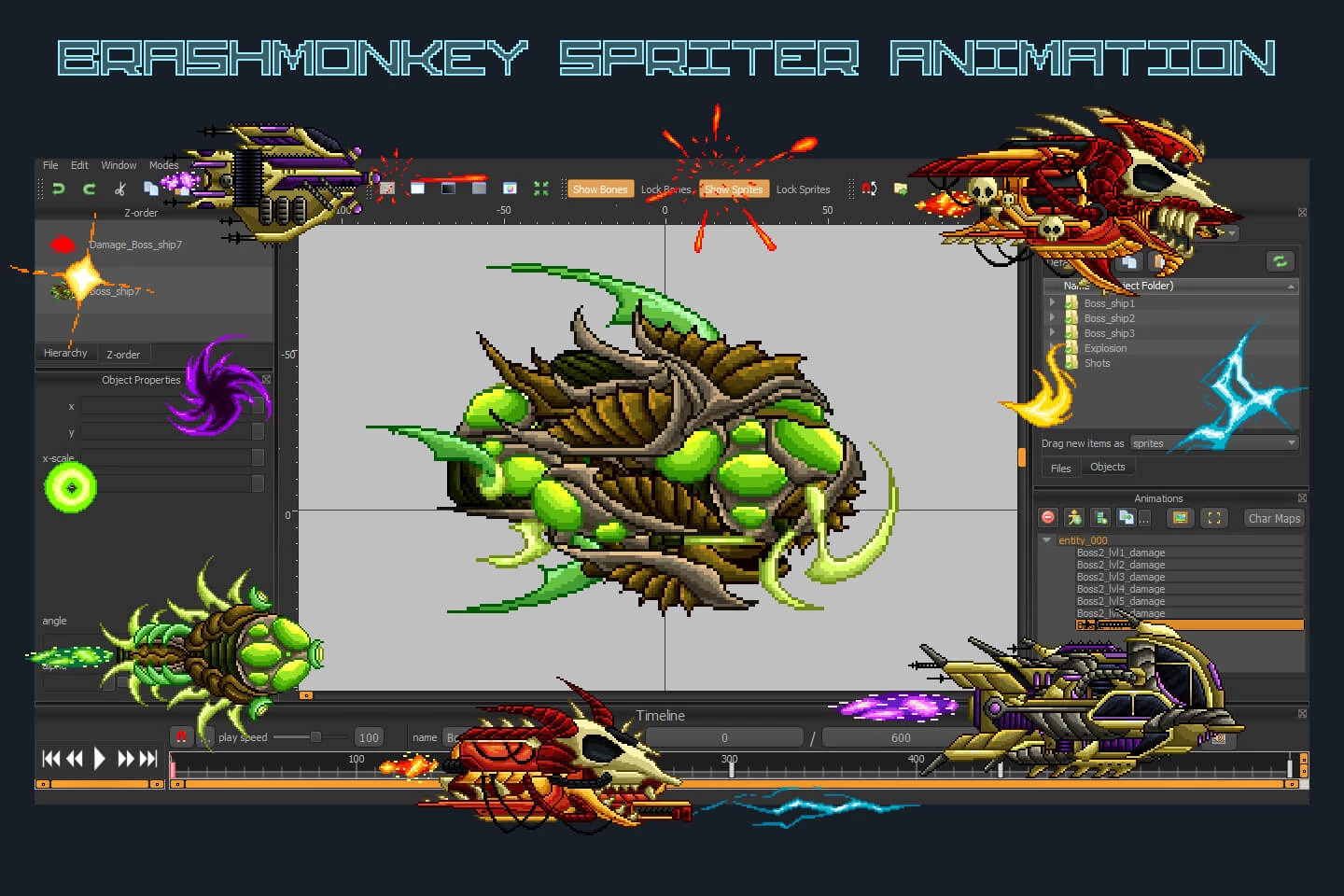 Pixel Art Boss Spaceship 2D Game Sprites