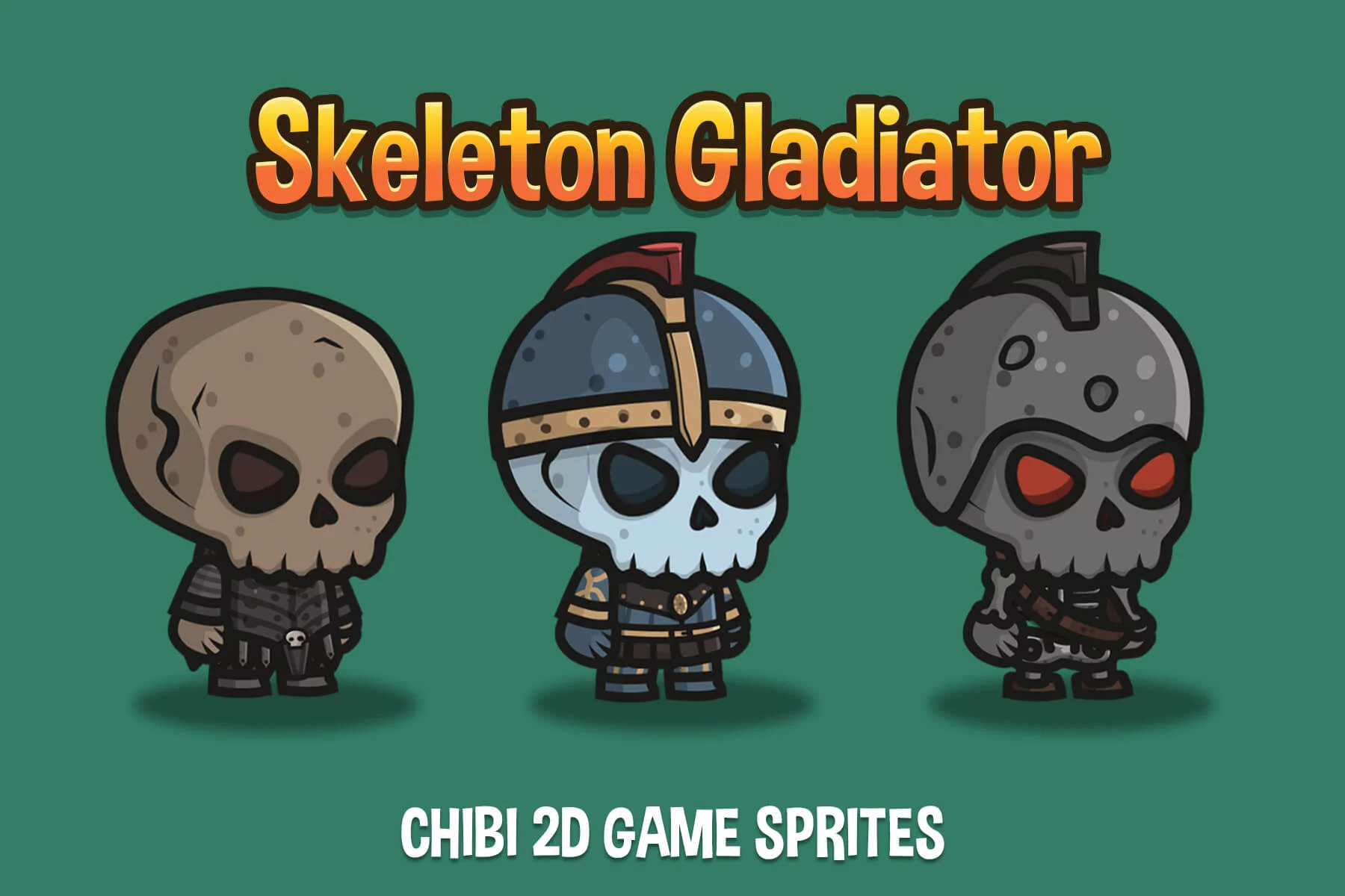 Chibi Skeleton Gladiator Character Sprites