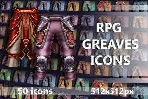 RPG护腿图标集：50款奇幻角色腿部装备素材