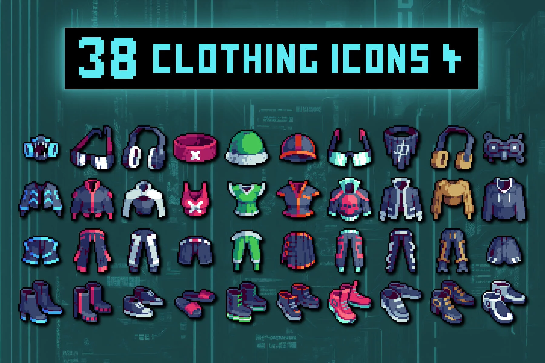 Clothing Pixel Icons for Cyberpunk Game