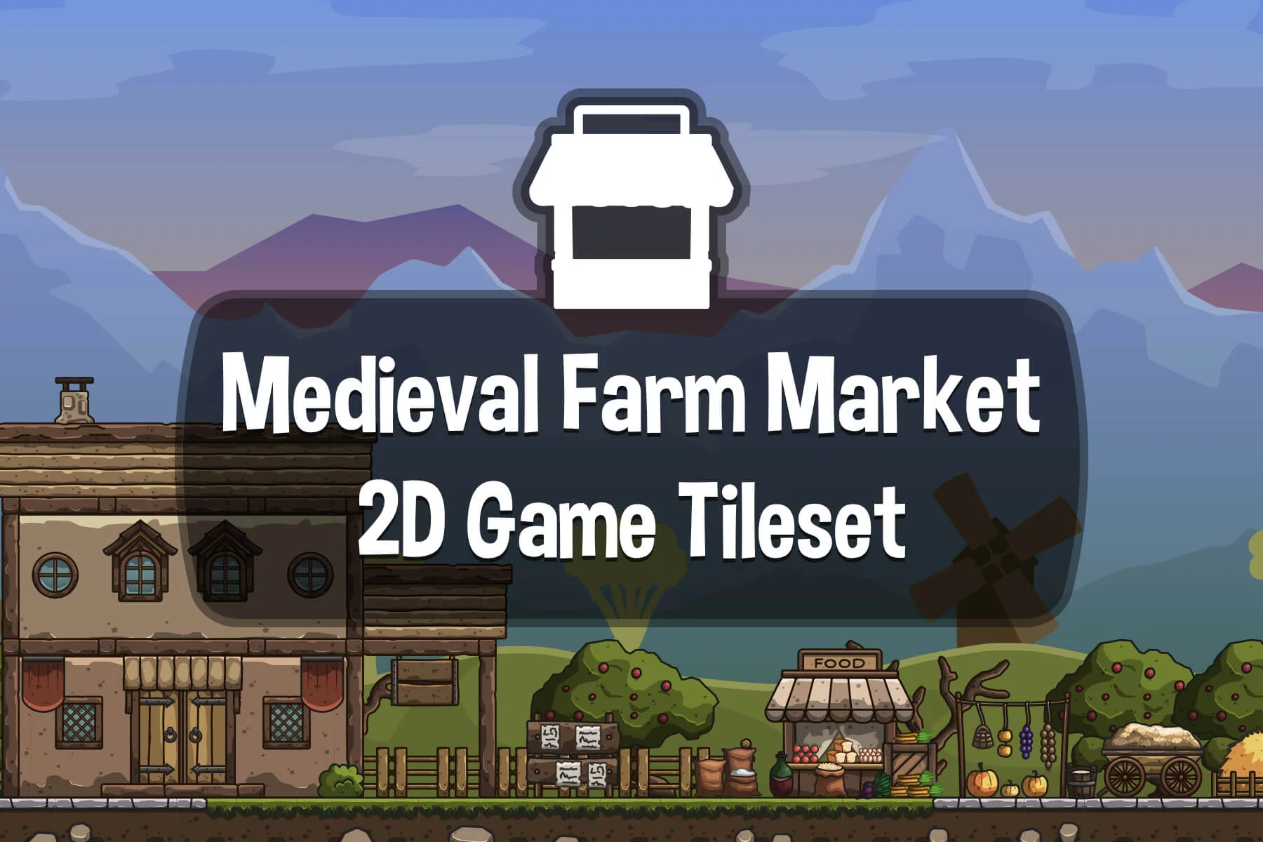 Cartoon Medieval Farm Market Tileset for Platformer