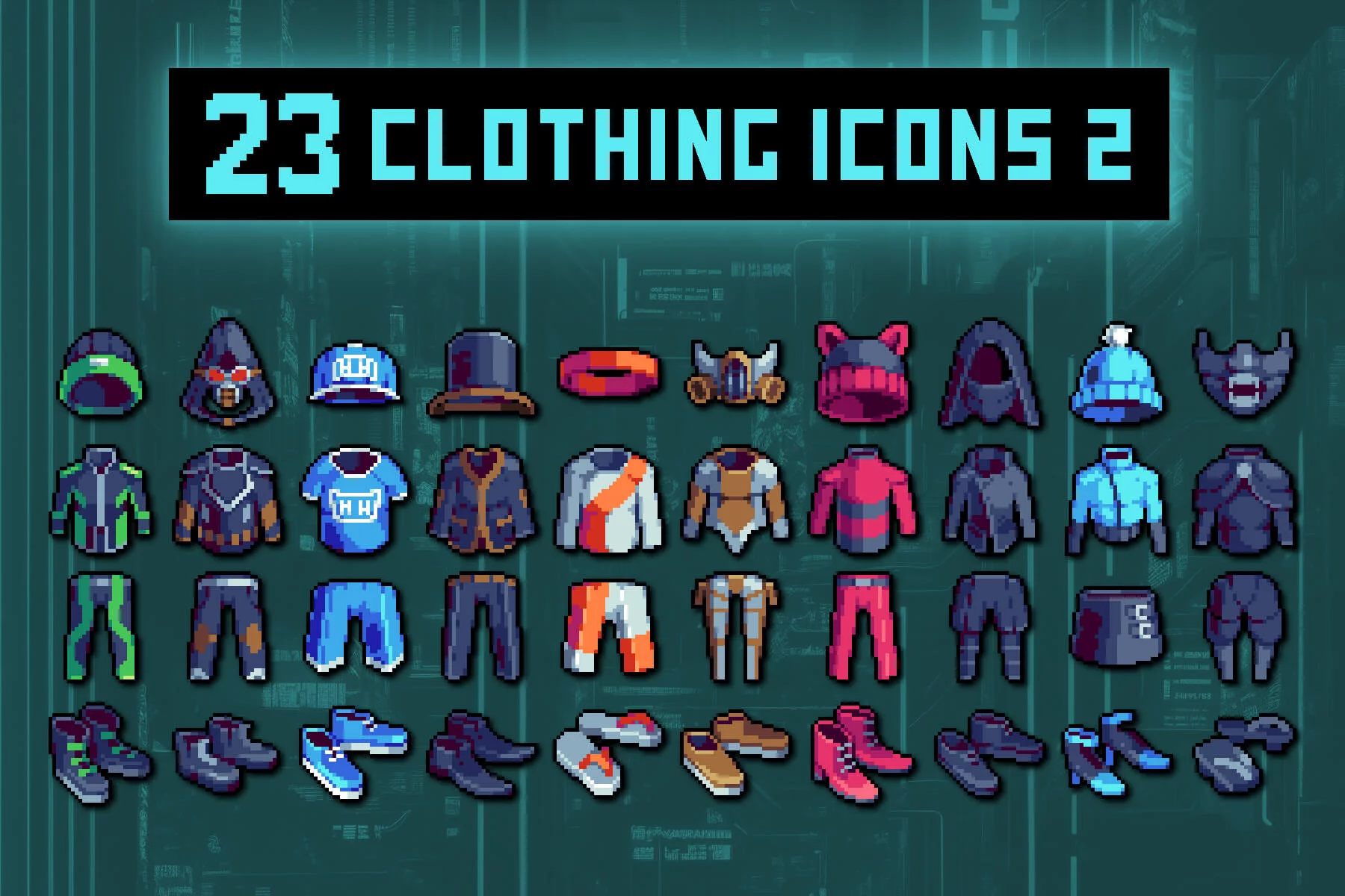 Cyberpunk Clothes 32×32 Pixel Art Icon Pack