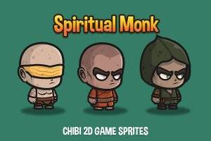 Q版灵修武僧角色素材：盲眼先知、战斗弟子与森林隐士