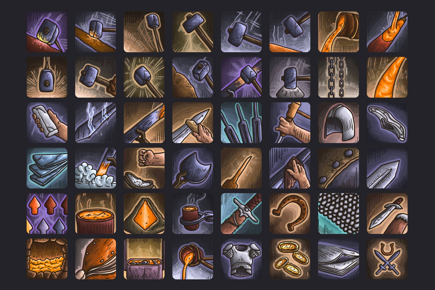 48 Blacksmith Skills Icon Pack