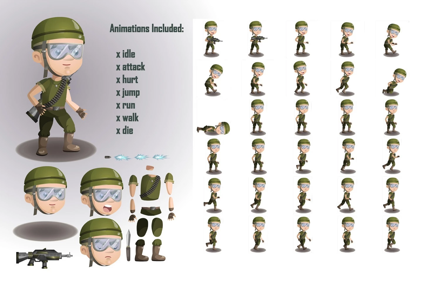 2D Game Soldiers Character Sprites Sheets
