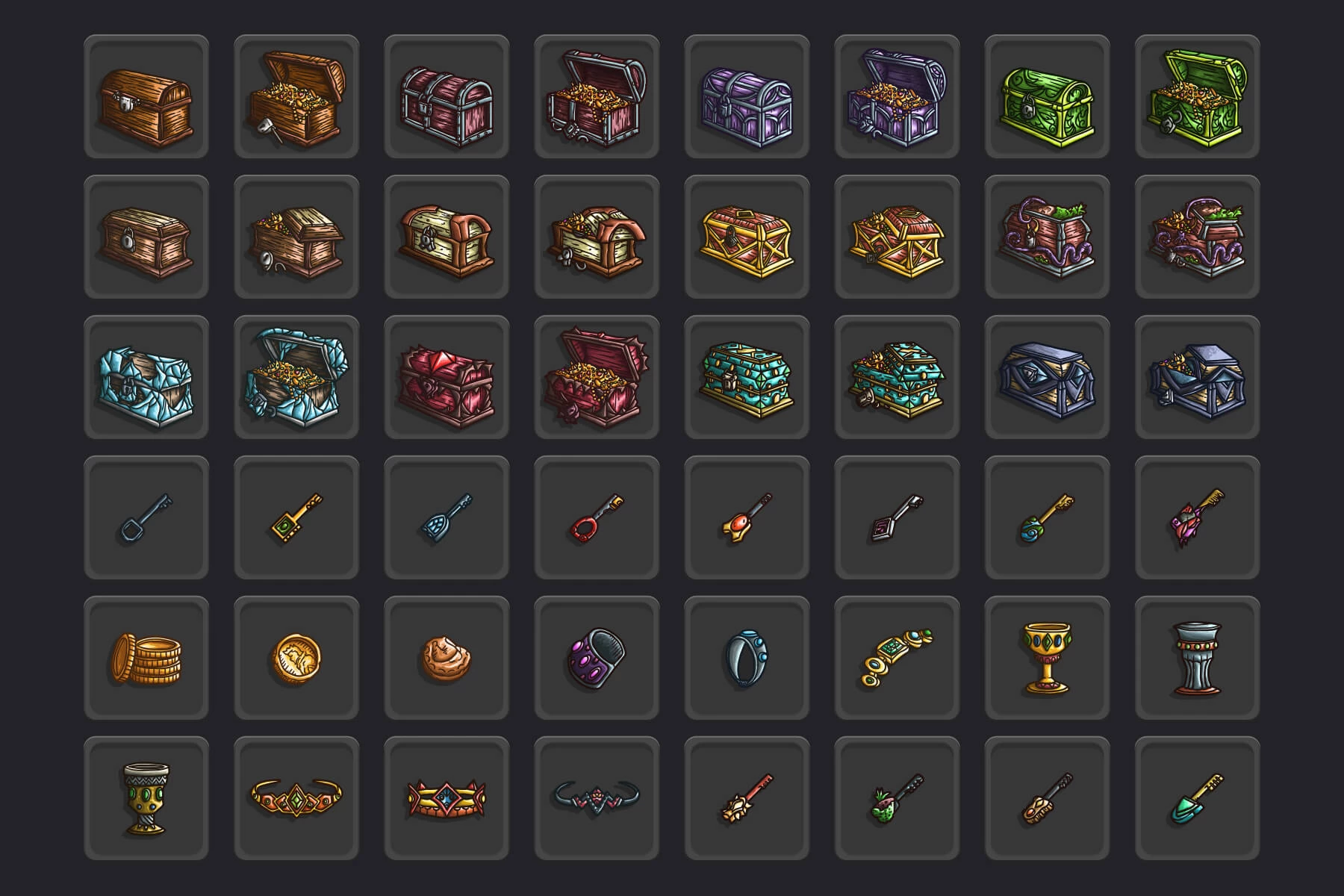 Chest and Treasure Game Icon Set