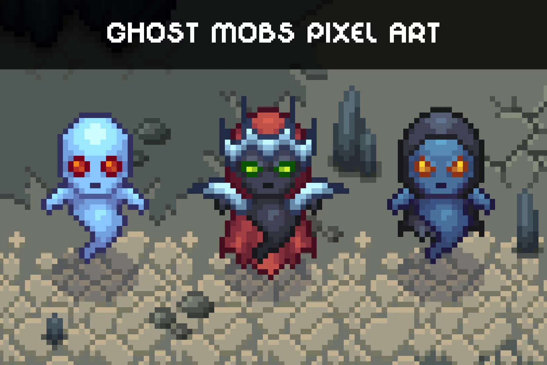 Top-Down Pixel Ghost Character Sprite Pack