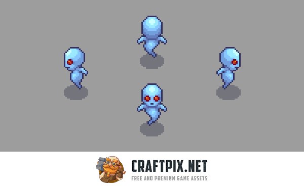 Top-Down Pixel Ghost Character Sprite Pack