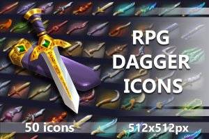 50款RPG匕首图标集：中世纪奇幻武器素材