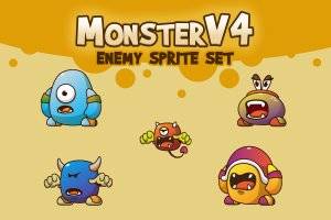Monster V4角色精灵：5个独特怪物动画素材