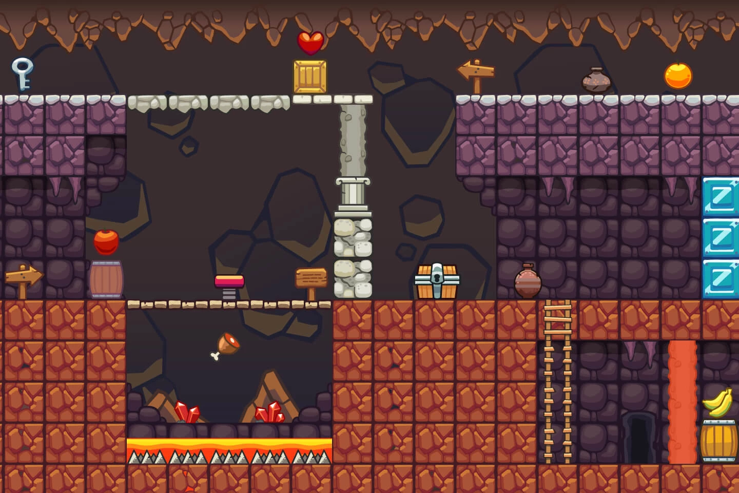 Lava Cave Platformer Level Tileset