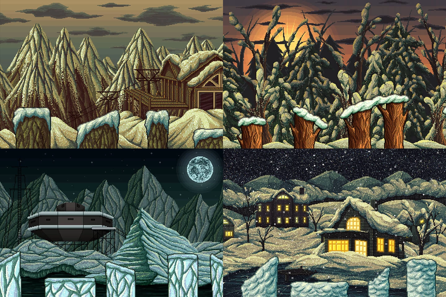 Parallax Snowy 2D Pixel Art Backgrounds