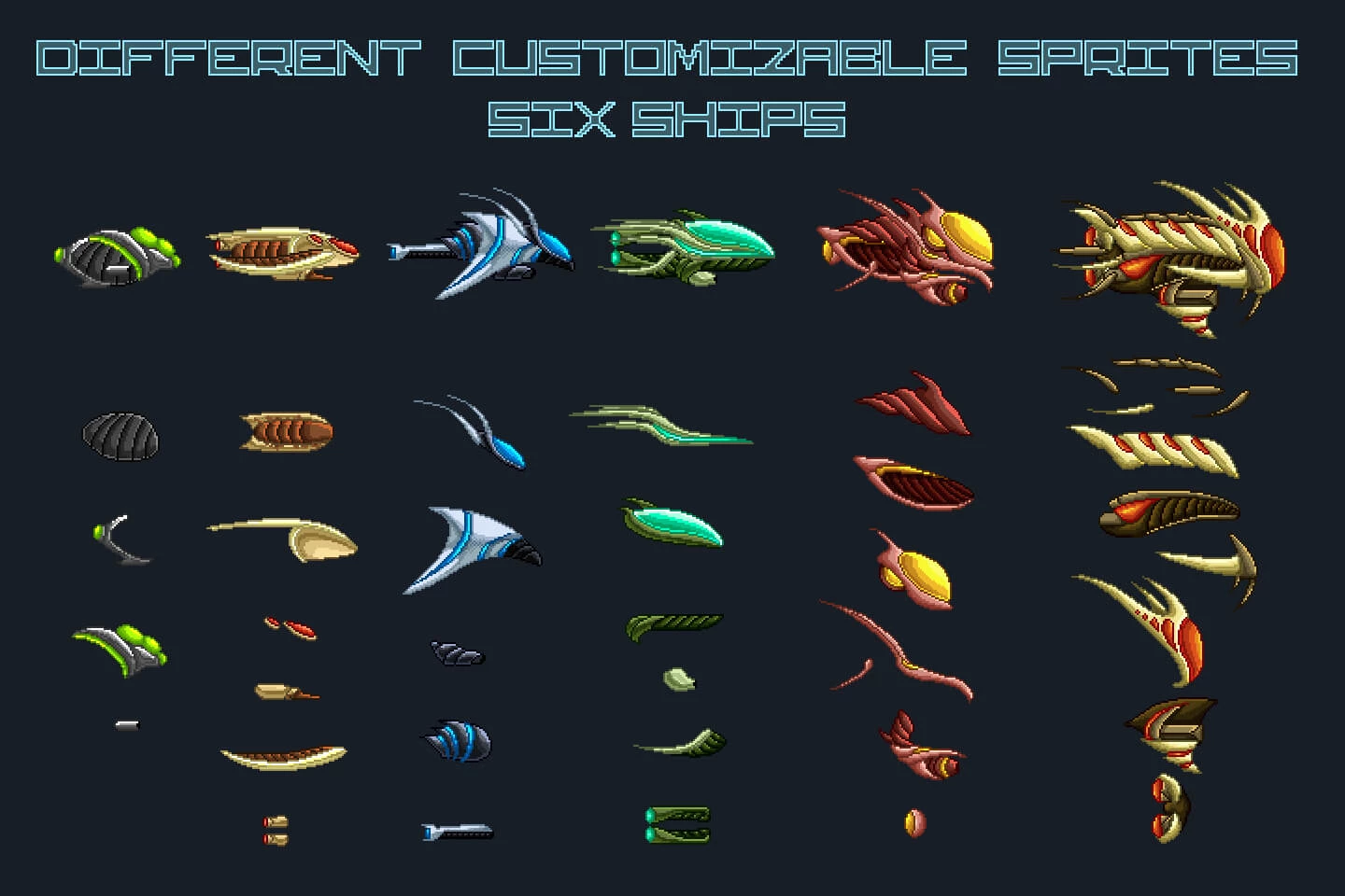 Pixel Art Alien Spaceship 2D Game Sprites
