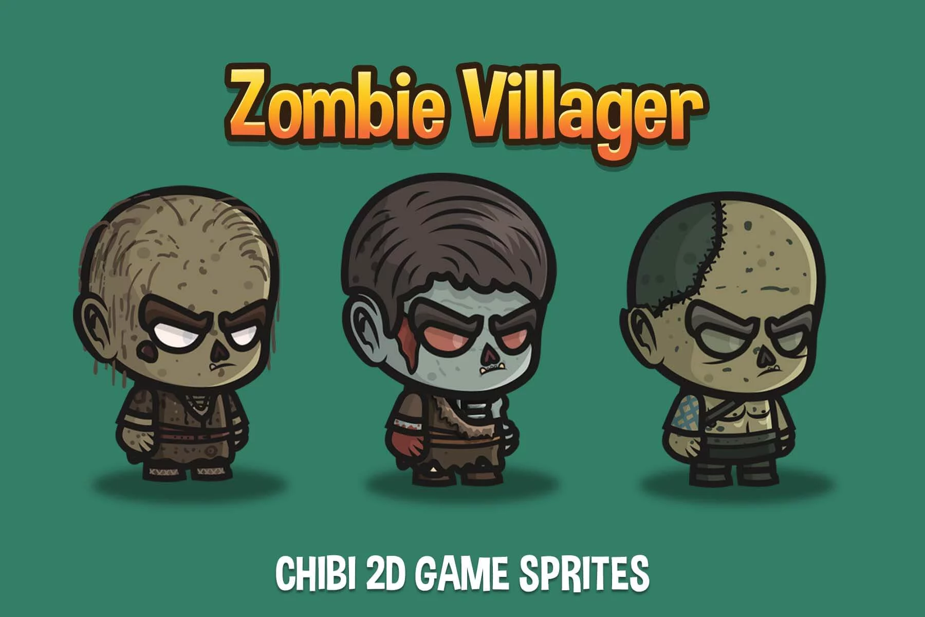 Zombie Villager Chibi Character Sprites