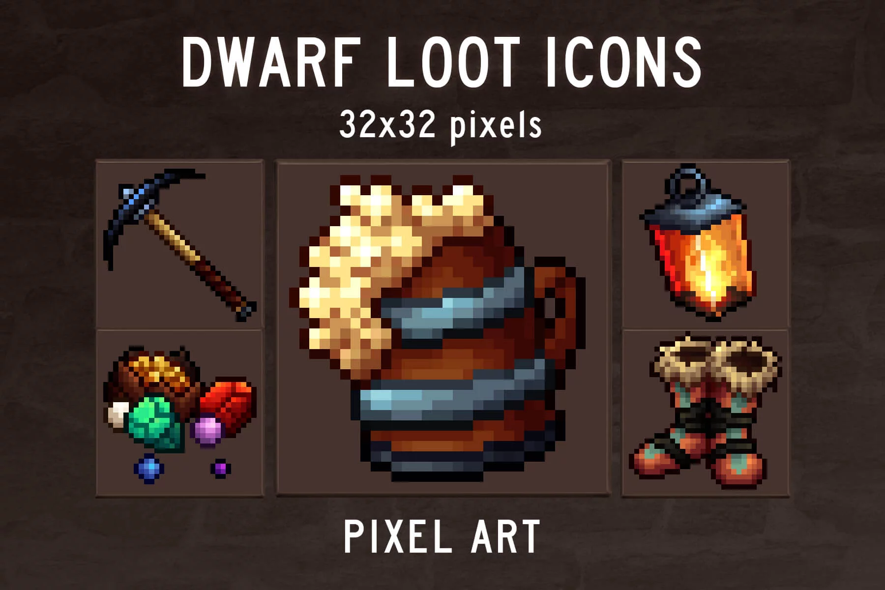 Dwarf loot Icons 32×32 Pixel Art