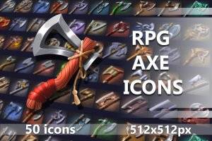 50 RPG 斧头图标集：中世纪战士的武器图标素材