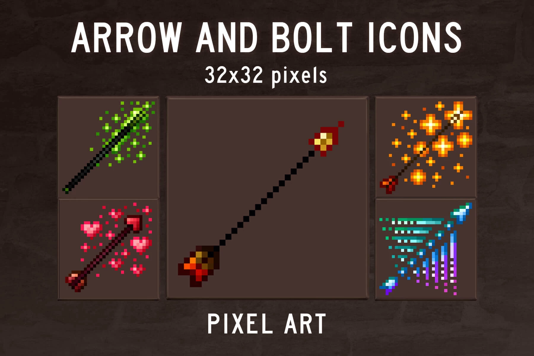Arrow and Bolt Icons Pixel Art