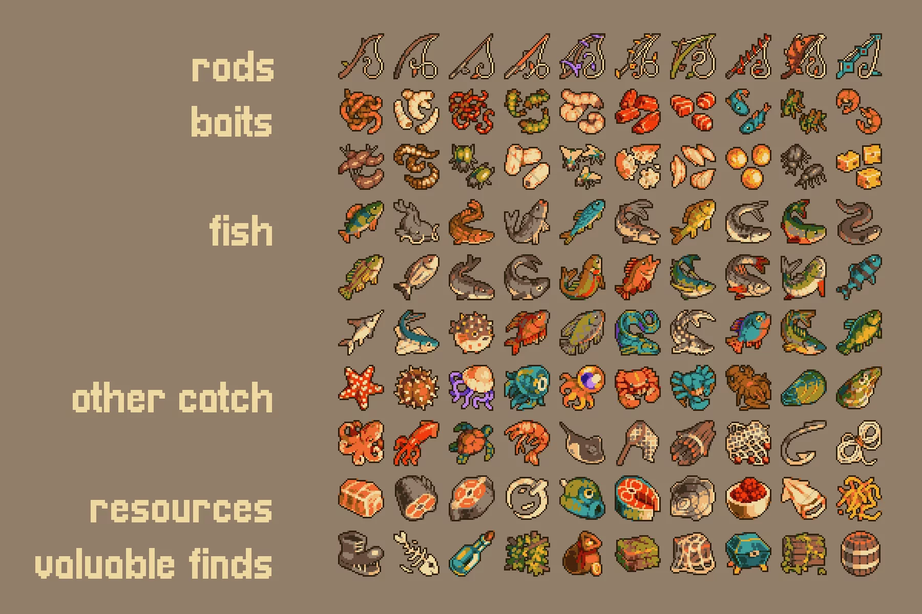 Pixel Art Medieval Fishing 32×32 Icon Pack