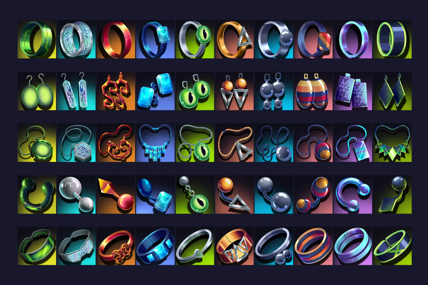 Futuristic Cyberpunk Jewelry Icons Pack 512×512