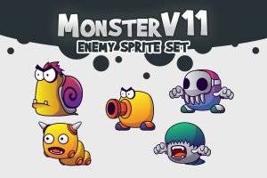 Monster V11 敌人精灵图集：5种独特怪物角色