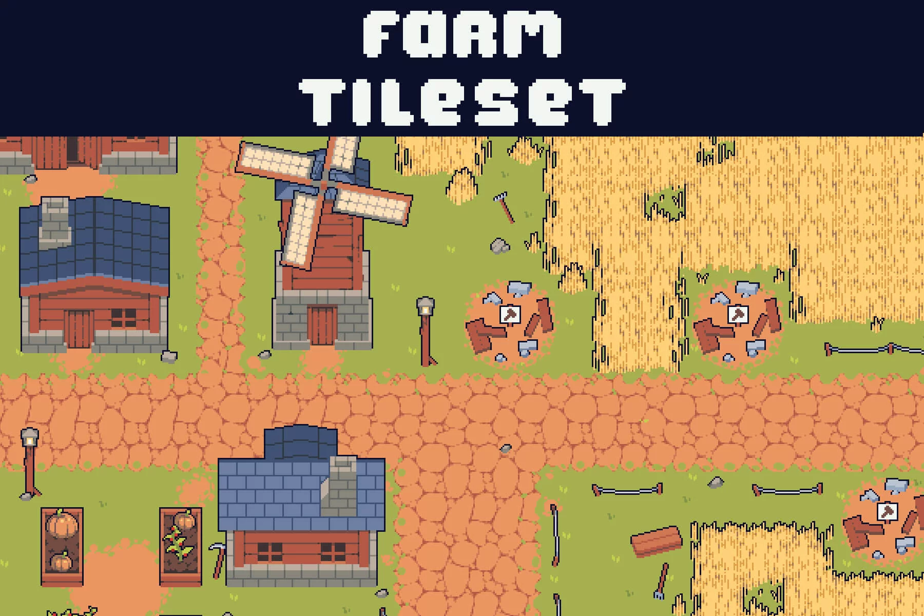 Farm Tileset Pixel Art Asset Pack for Tower Defense