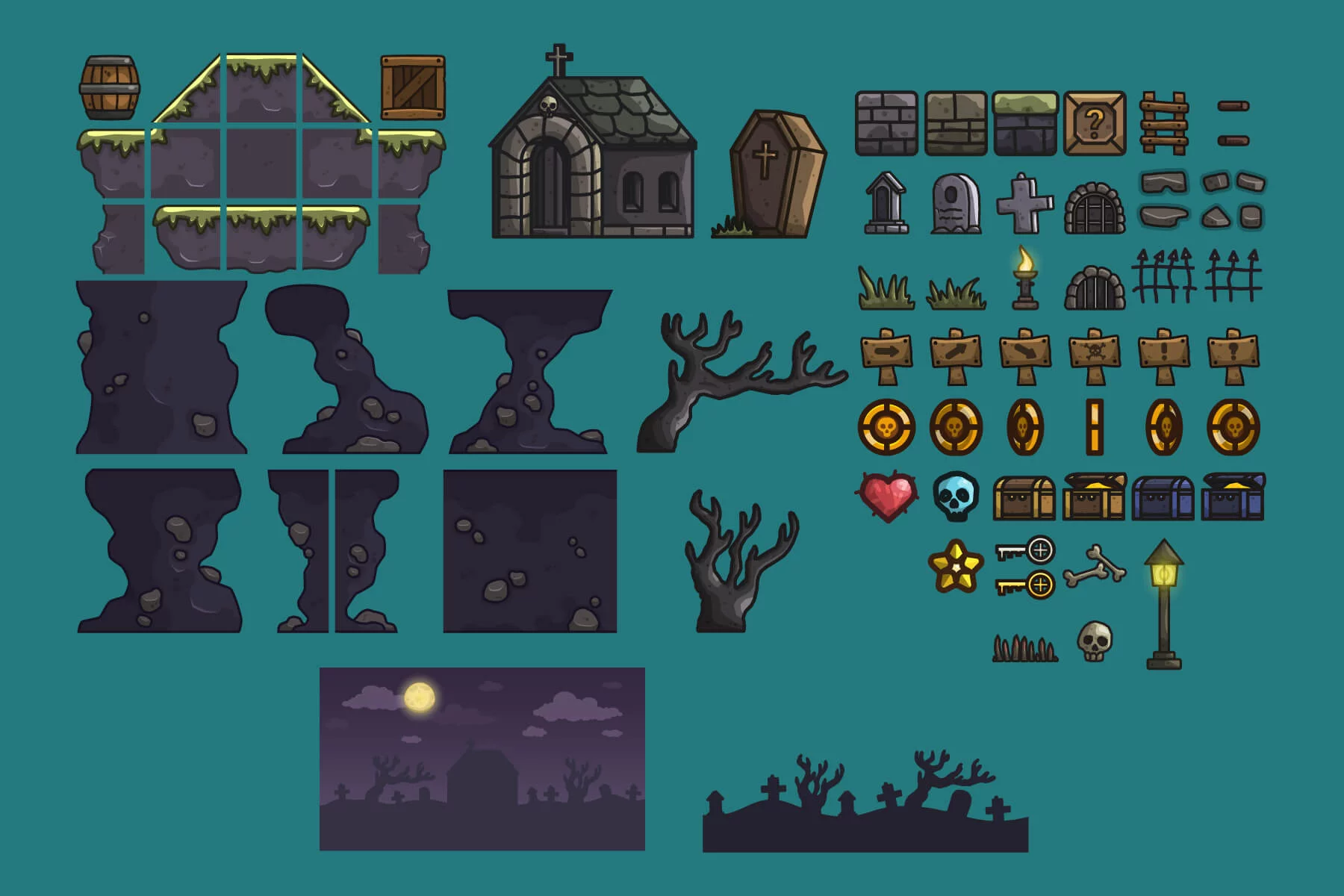 Forbidden Graveyard 2D Platformer Tileset
