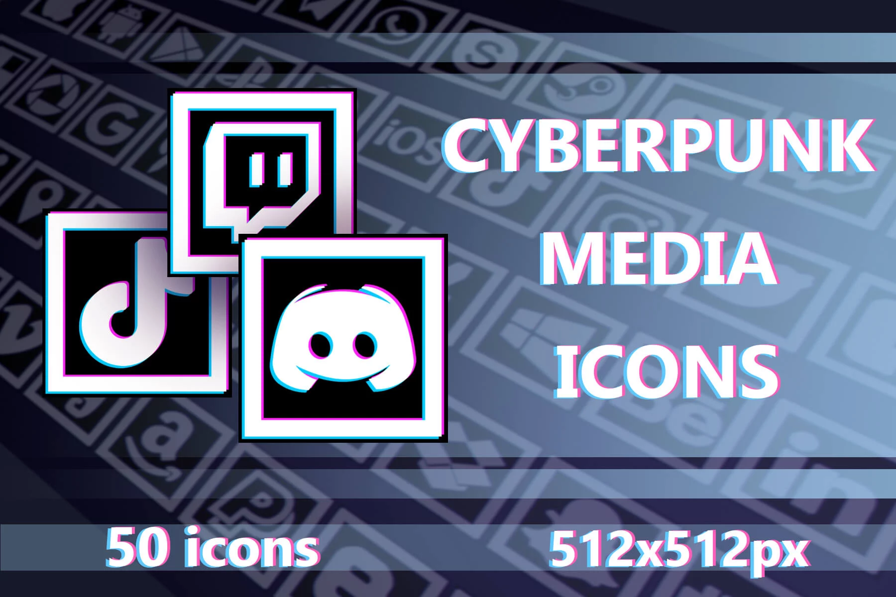 Media 512×512 Icons for Cyberpunk Game Set