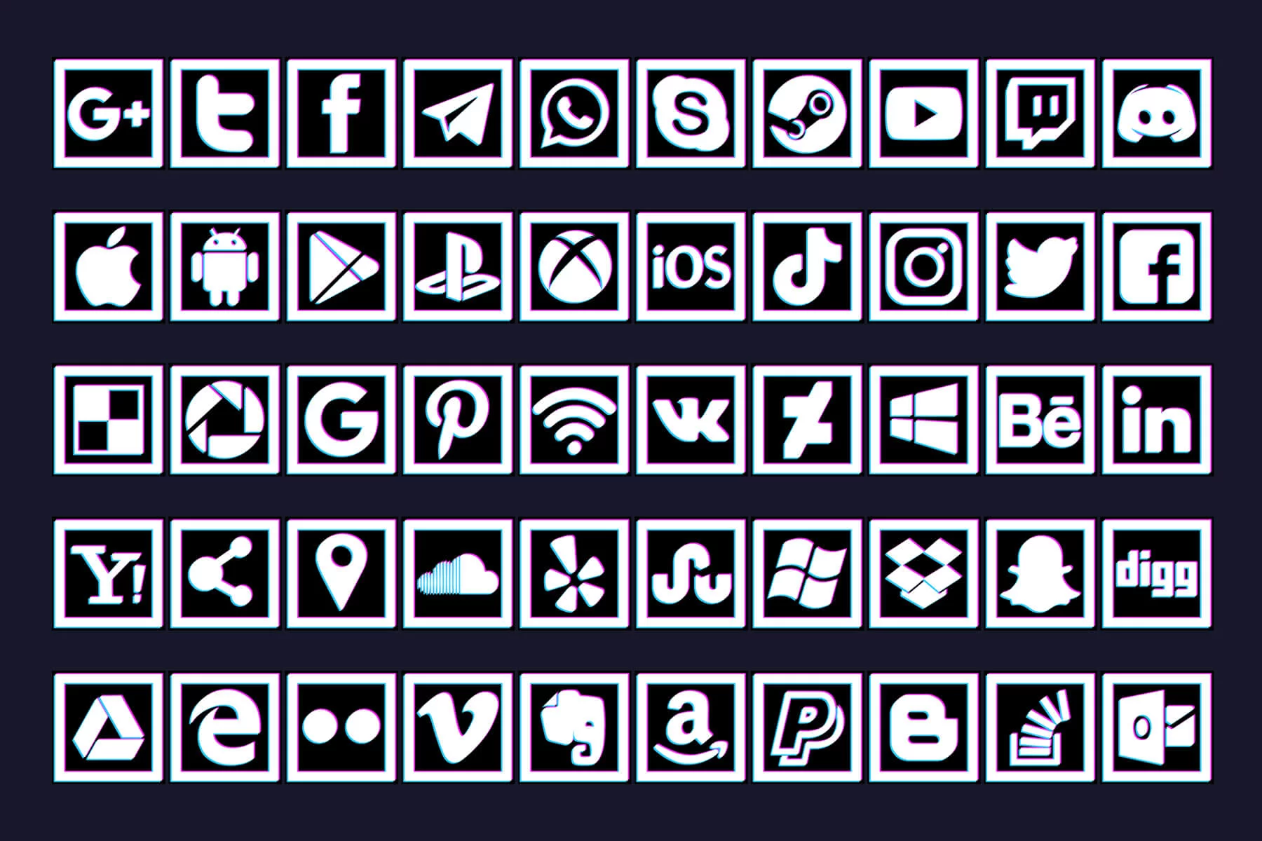 Media 512×512 Icons for Cyberpunk Game Set